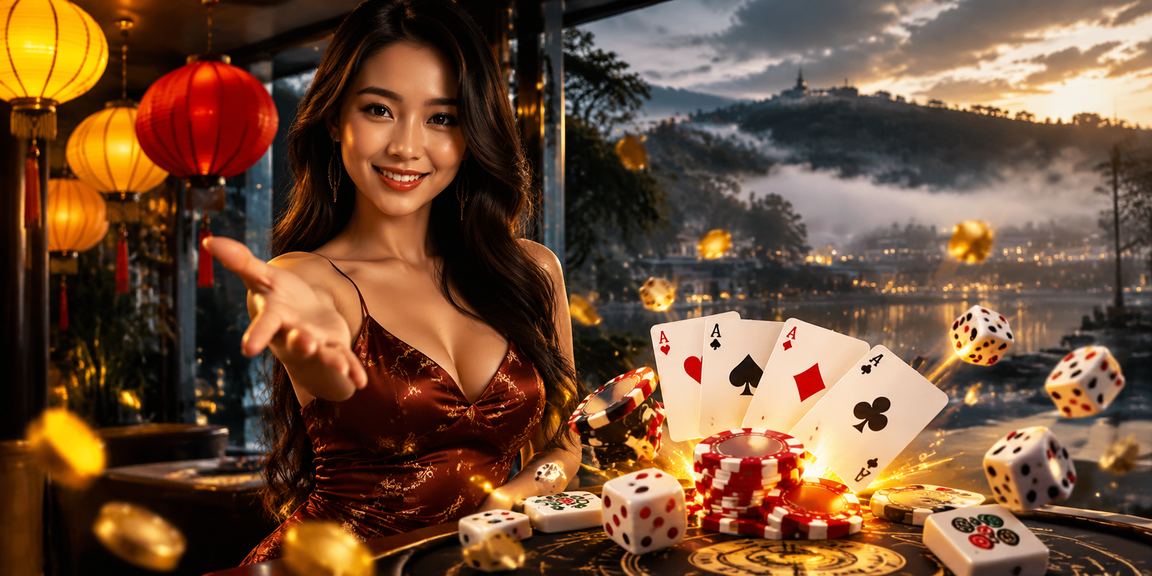 Người chơi đang thư giãn tại bàn bài trong không gian đèn lồng Hội An